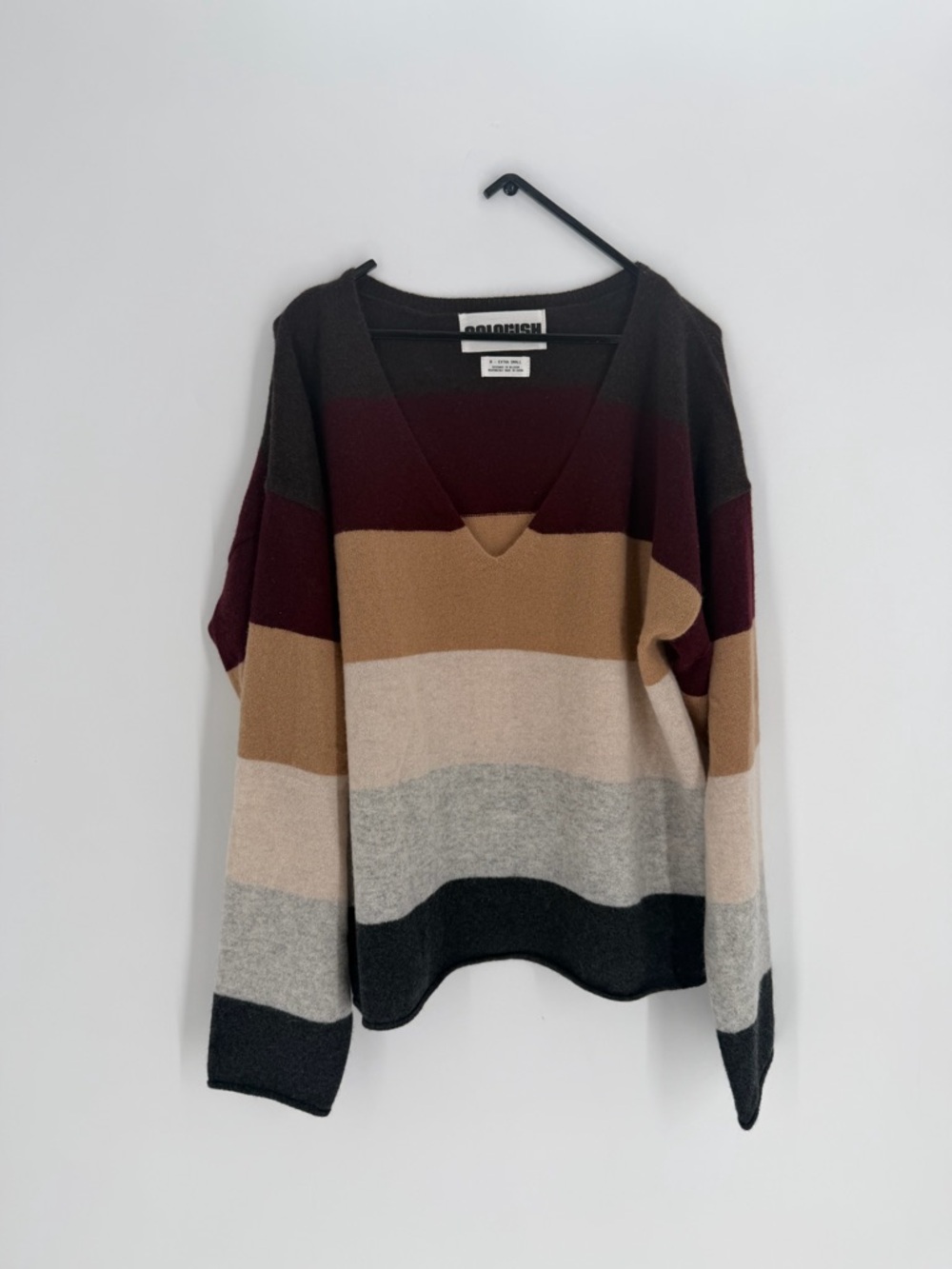Colorush Rainbow Penny Deep V Neck Striped luxe 100% Cashmere Sweater - Picture 2 of 7